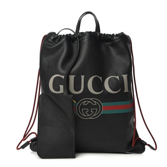 Gucci Logo-Print Drawstring Backpack in Black